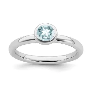 Sterling Silver Stackable Expressions 5mm Round Low Set Light Aquamarine Ring