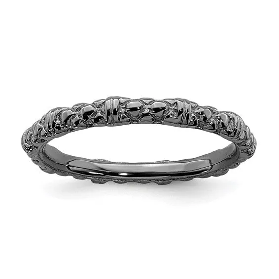 Sterling Silver Stackable Expressions Black Plated Cable Design Ring