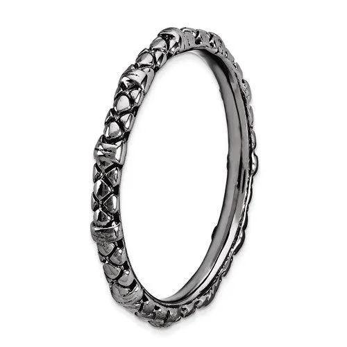 Sterling Silver Stackable Expressions Black Plated Cable Design Ring