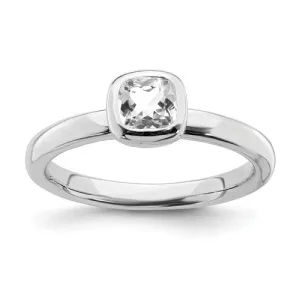 Sterling Silver Stackable Expressions Cushion Cut April White Topaz Ring