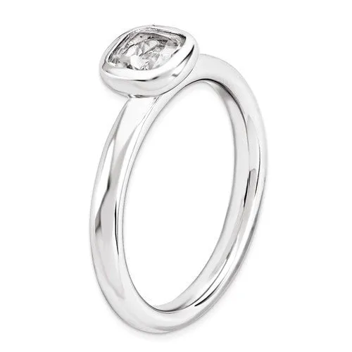 Sterling Silver Stackable Expressions Cushion Cut April White Topaz Ring