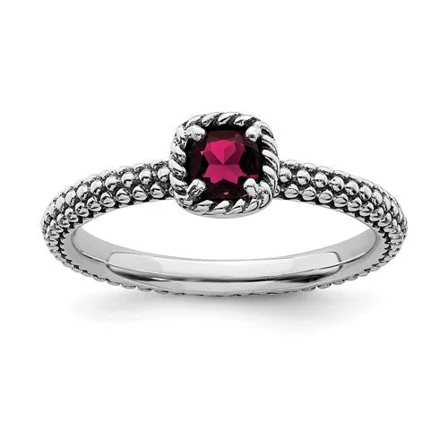 Sterling Silver Stackable Expressions Cushion Cut Ruby Ring