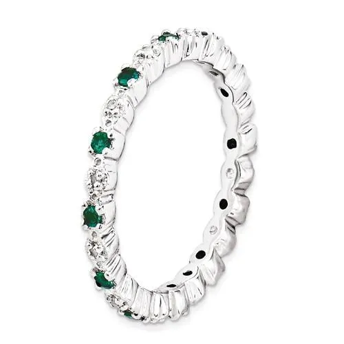 Sterling Silver Stackable Expressions Emerald & Diamond Alternating Eternity Ring