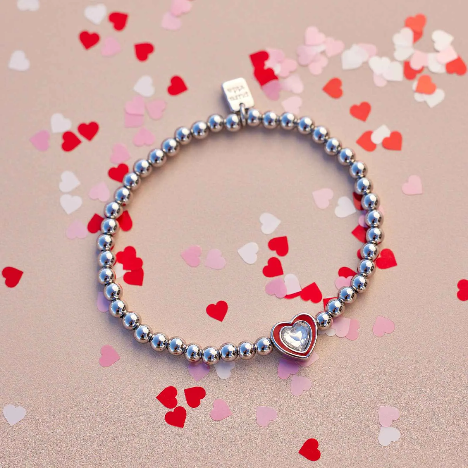 Stone & Enamel Heart Stretch Bracelet