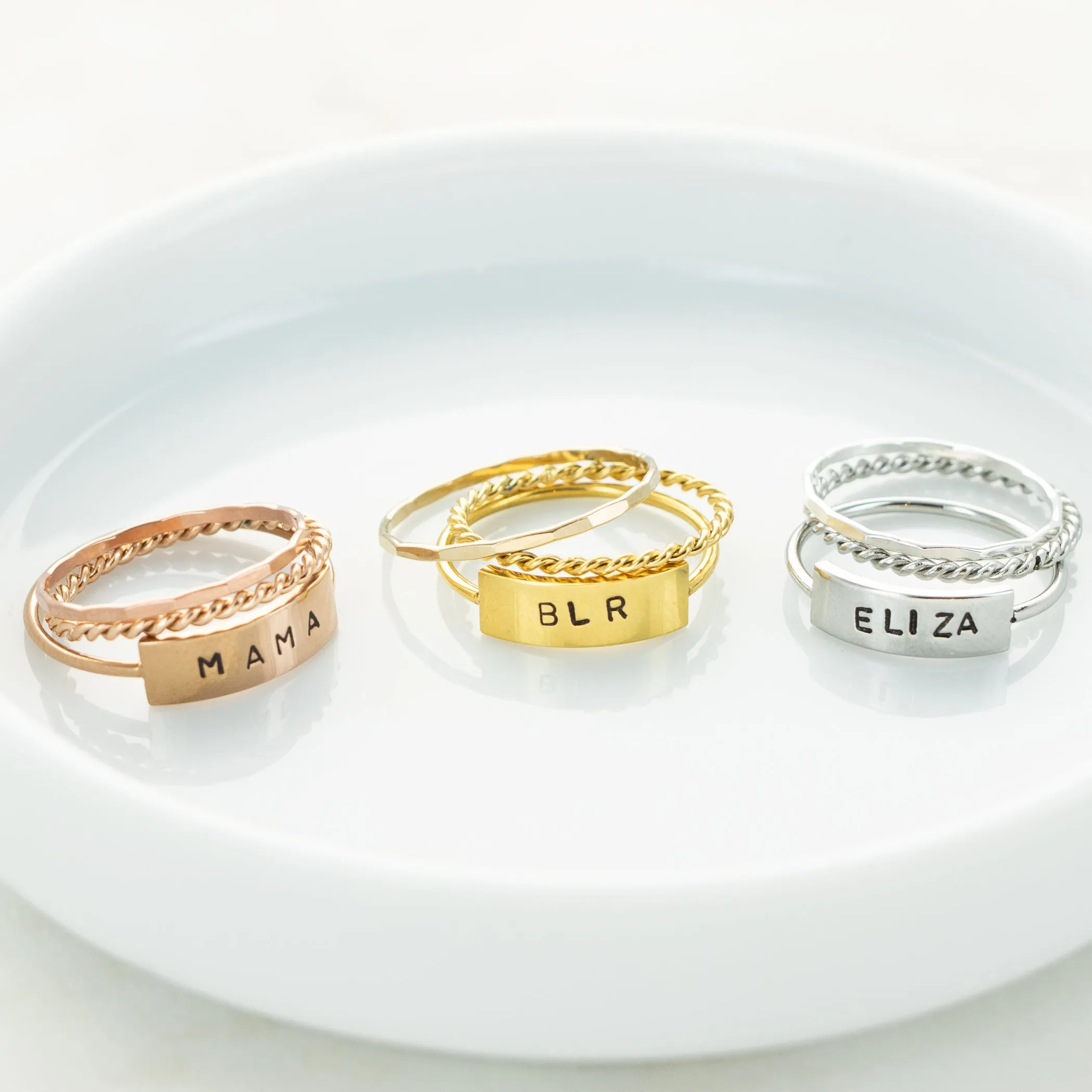 The Heather Hand Stamped Ring Stack