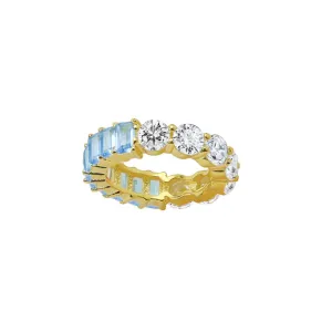 THE ROUND STONE AQUAMARINE EMERALD CUT ETERNITY BAND