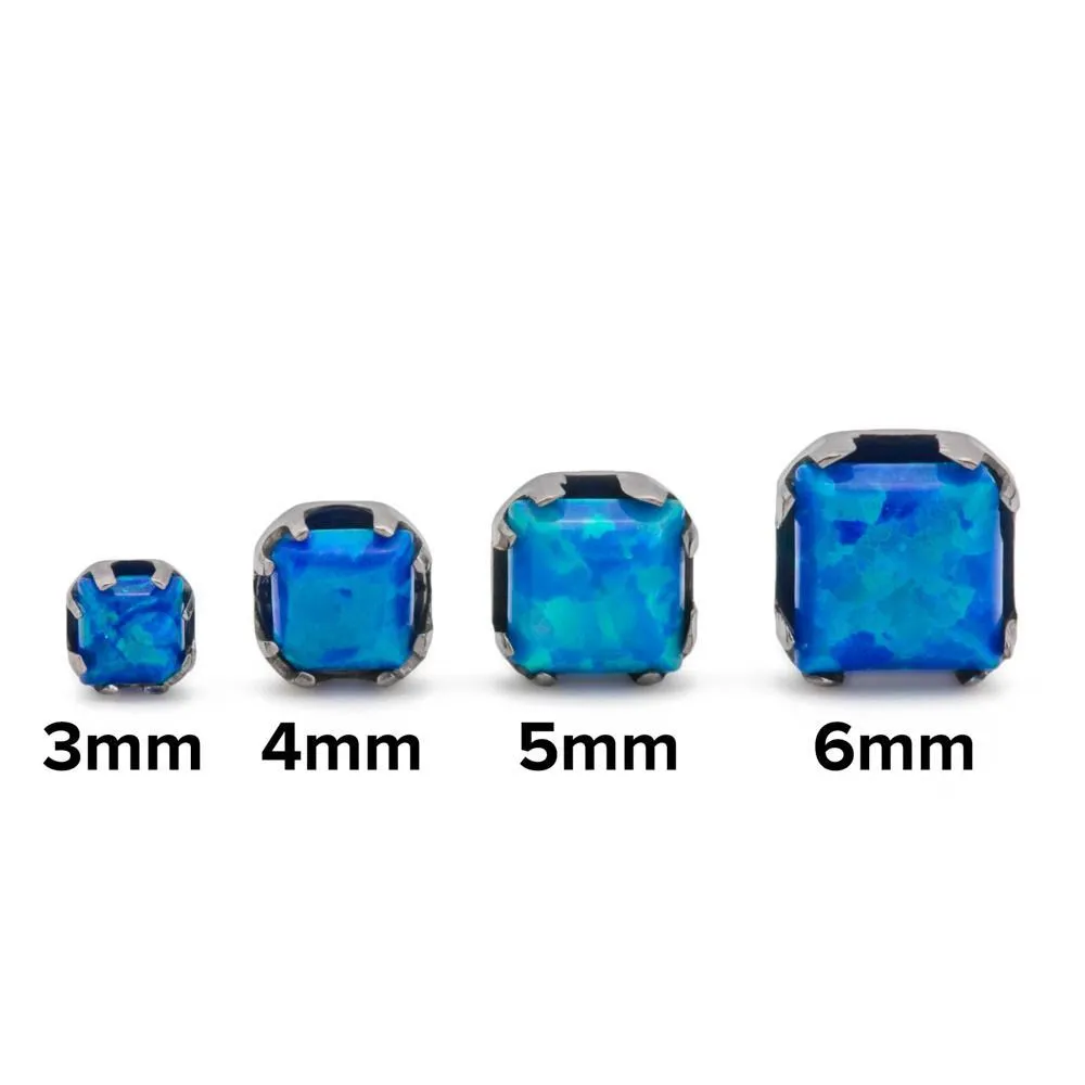 Tilum 14g-12g Internally Threaded Titanium Corner Prong-Set Square Opal Top - 3mm - Price Per 1