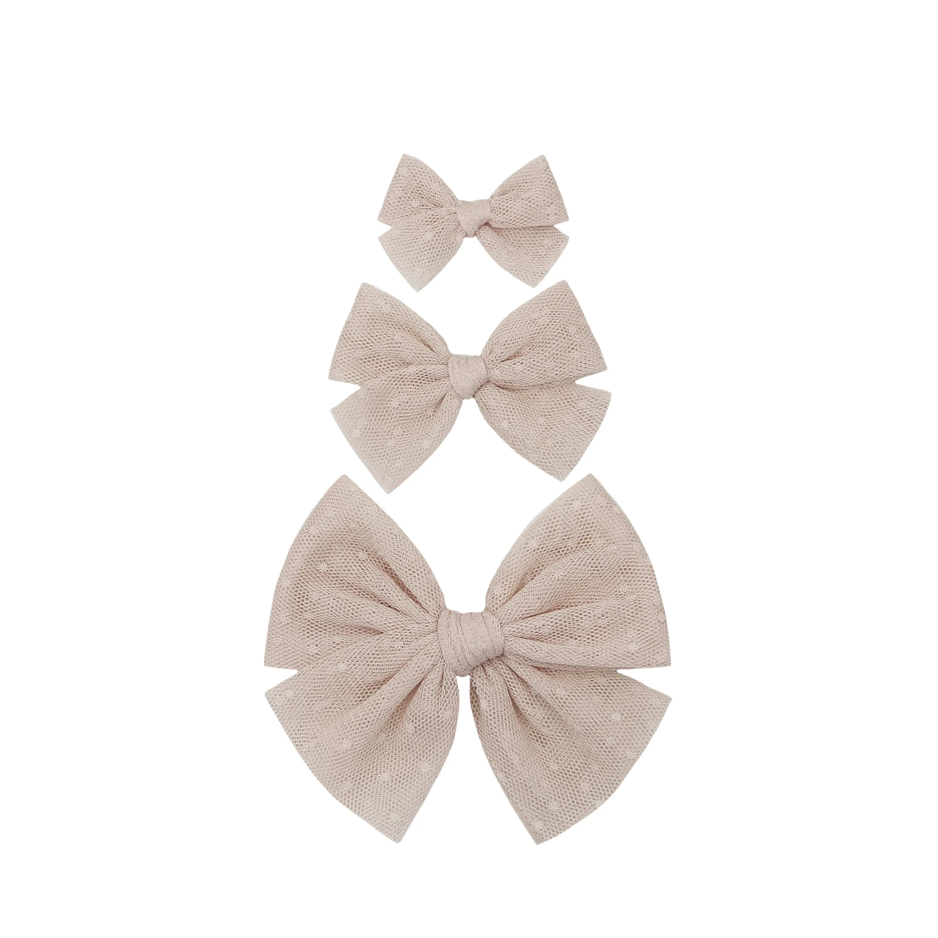 Tulle Bow - Tan Dot Clip