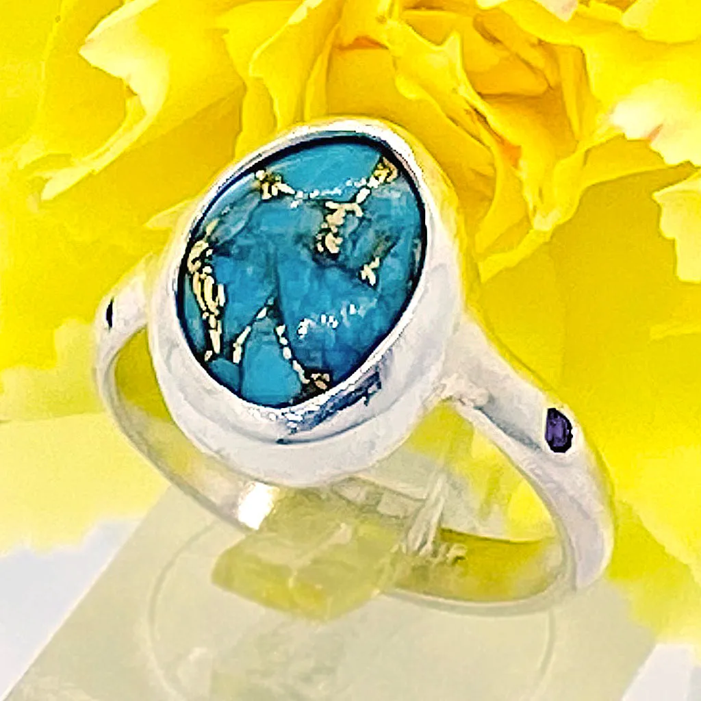 Turquoise & Blue Sapphire Ring (size 6 1/2)