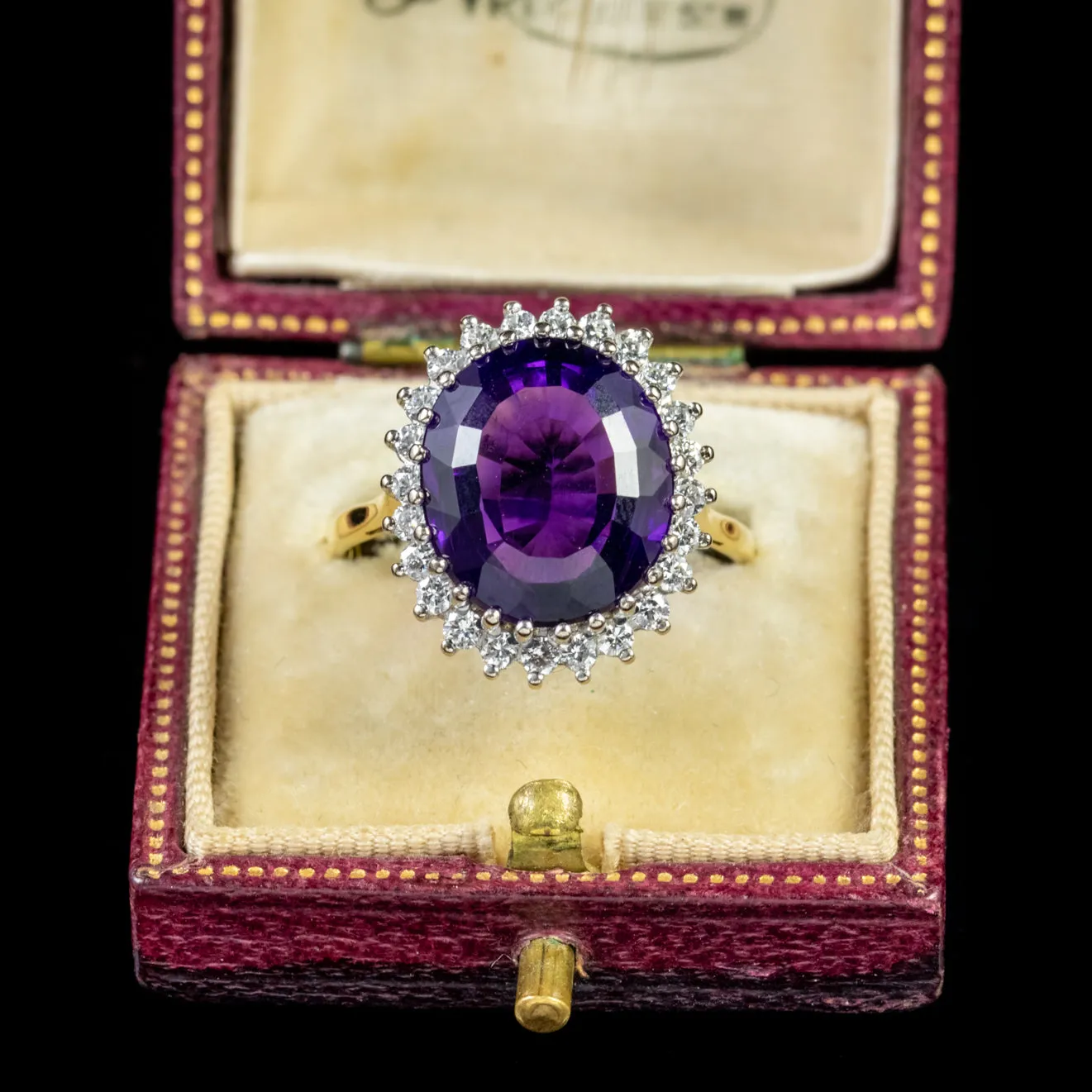 Vintage Amethyst Diamond Ring 18Ct Gold 6Ct Amethyst Circa 1960