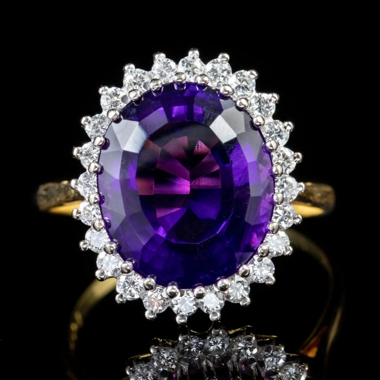 Vintage Amethyst Diamond Ring 18Ct Gold 6Ct Amethyst Circa 1960