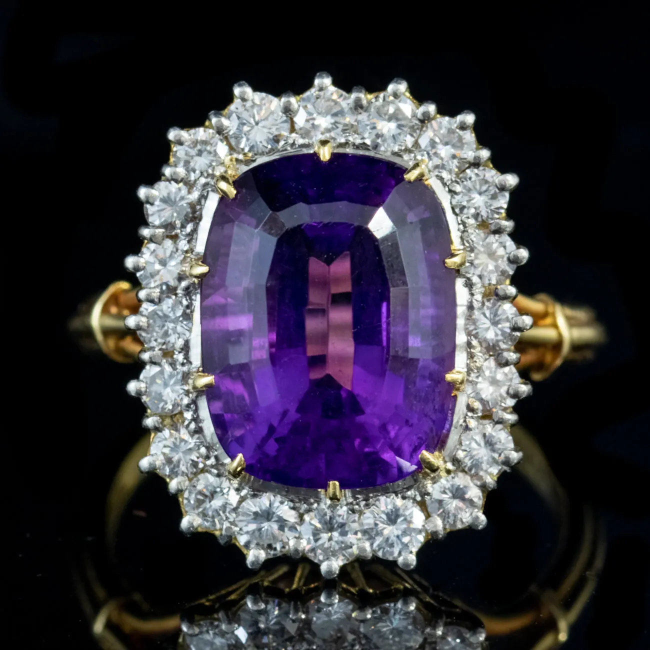 Vintage Amethyst Diamond Ring 18Ct Gold 6Ct Amethyst Dated 1974