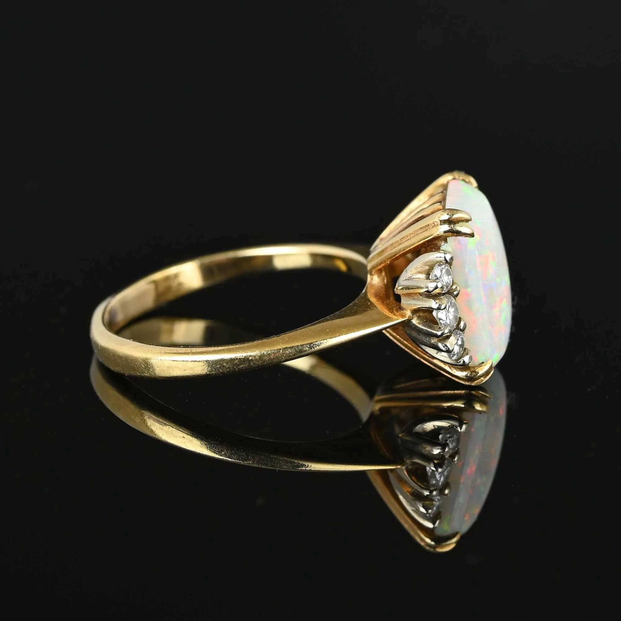 Vintage Diamond Cushion Cut Opal Ring in 14K Gold