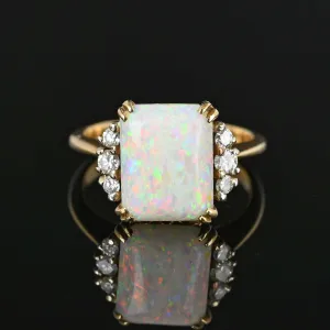 Vintage Diamond Cushion Cut Opal Ring in 14K Gold