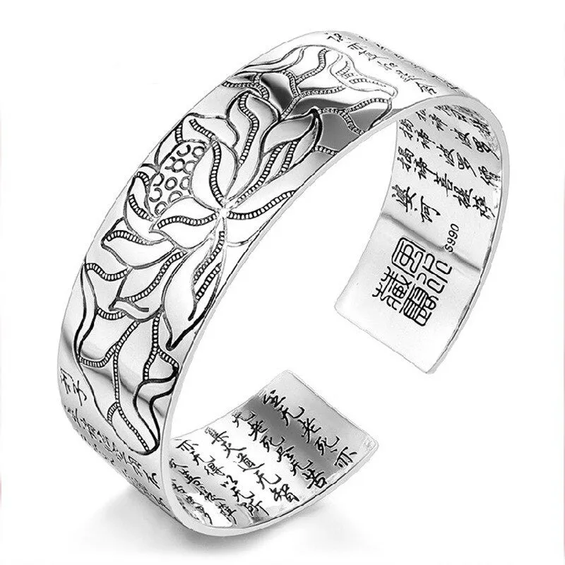 Vintage Jewelry Sutra Cuff Bangle Bracelet for Women in 925 Sterling Silver