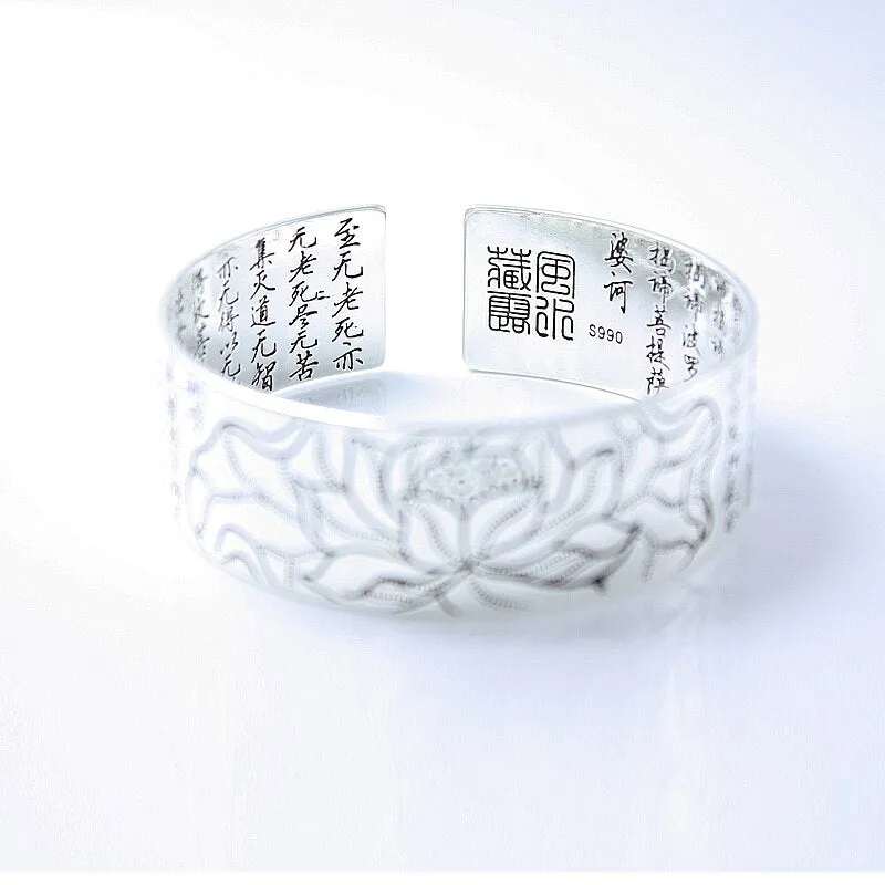 Vintage Jewelry Sutra Cuff Bangle Bracelet for Women in 925 Sterling Silver