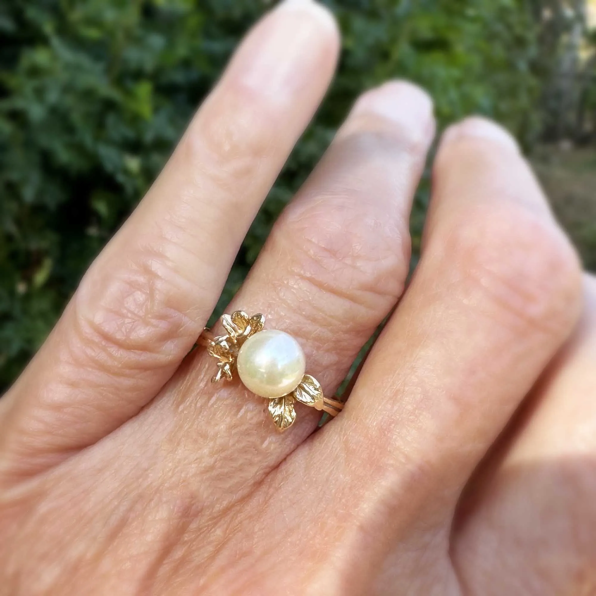 Vintage Na Hoku 14K Gold Pearl Plumeria Ring