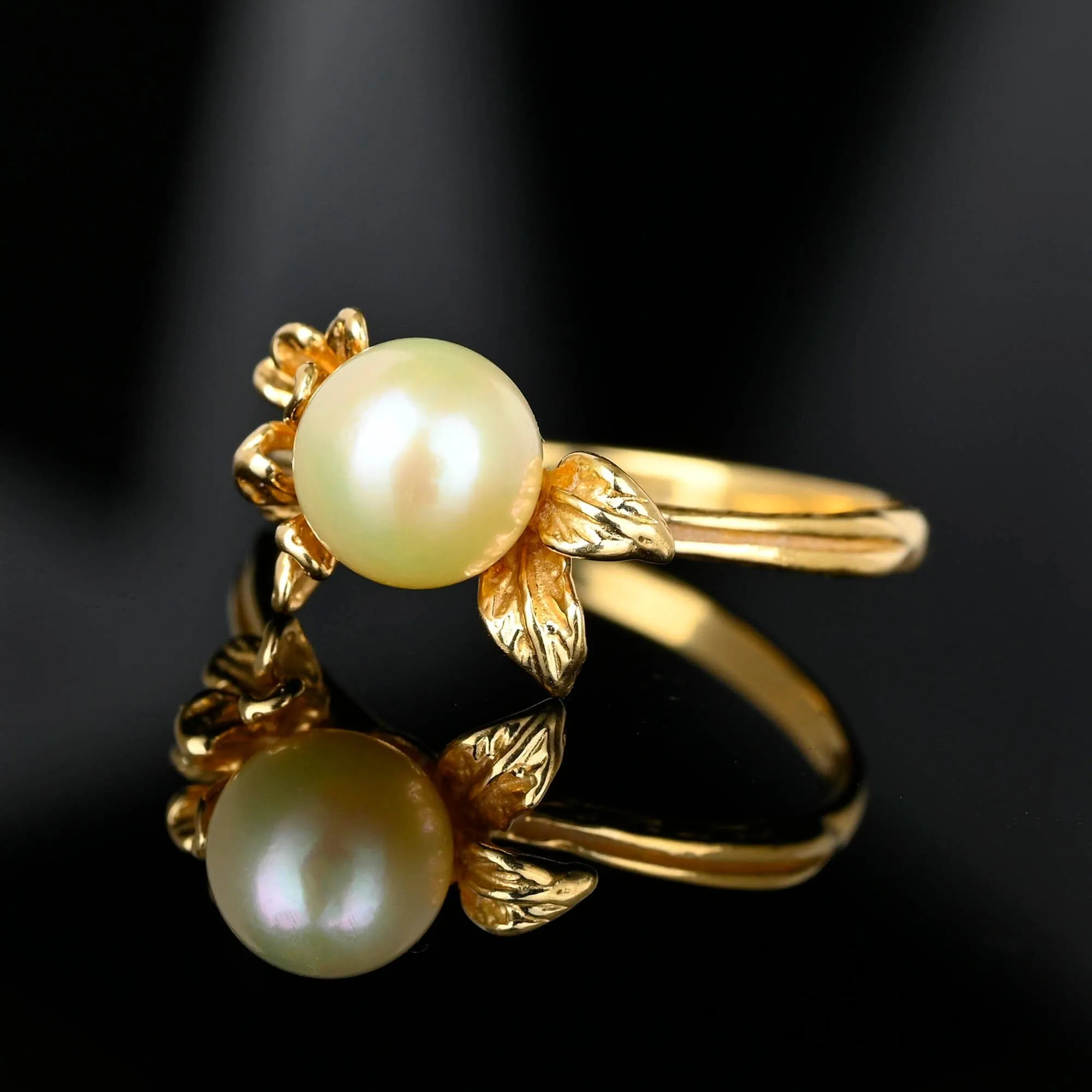 Vintage Na Hoku 14K Gold Pearl Plumeria Ring