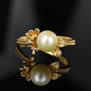 Vintage Na Hoku 14K Gold Pearl Plumeria Ring