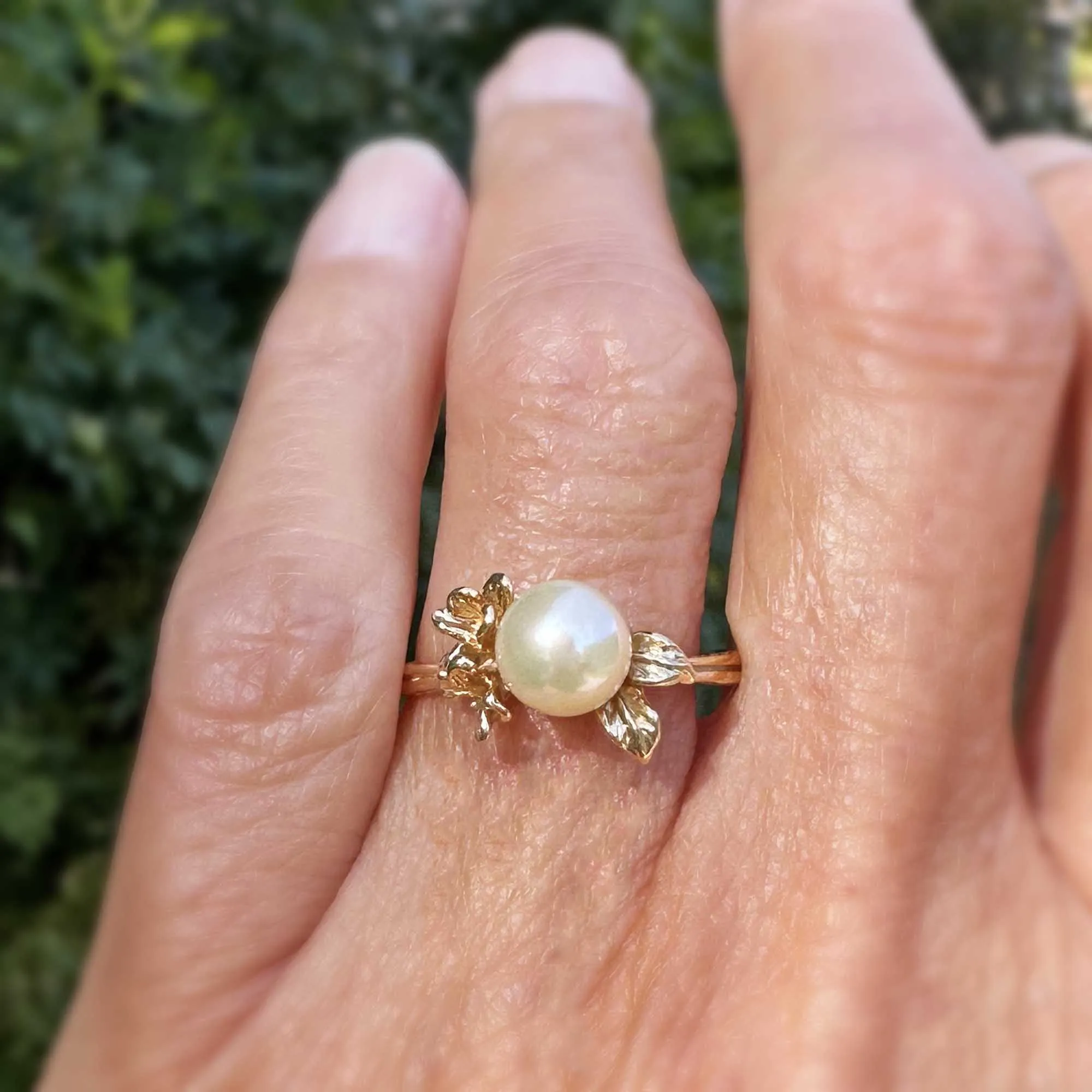 Vintage Na Hoku 14K Gold Pearl Plumeria Ring