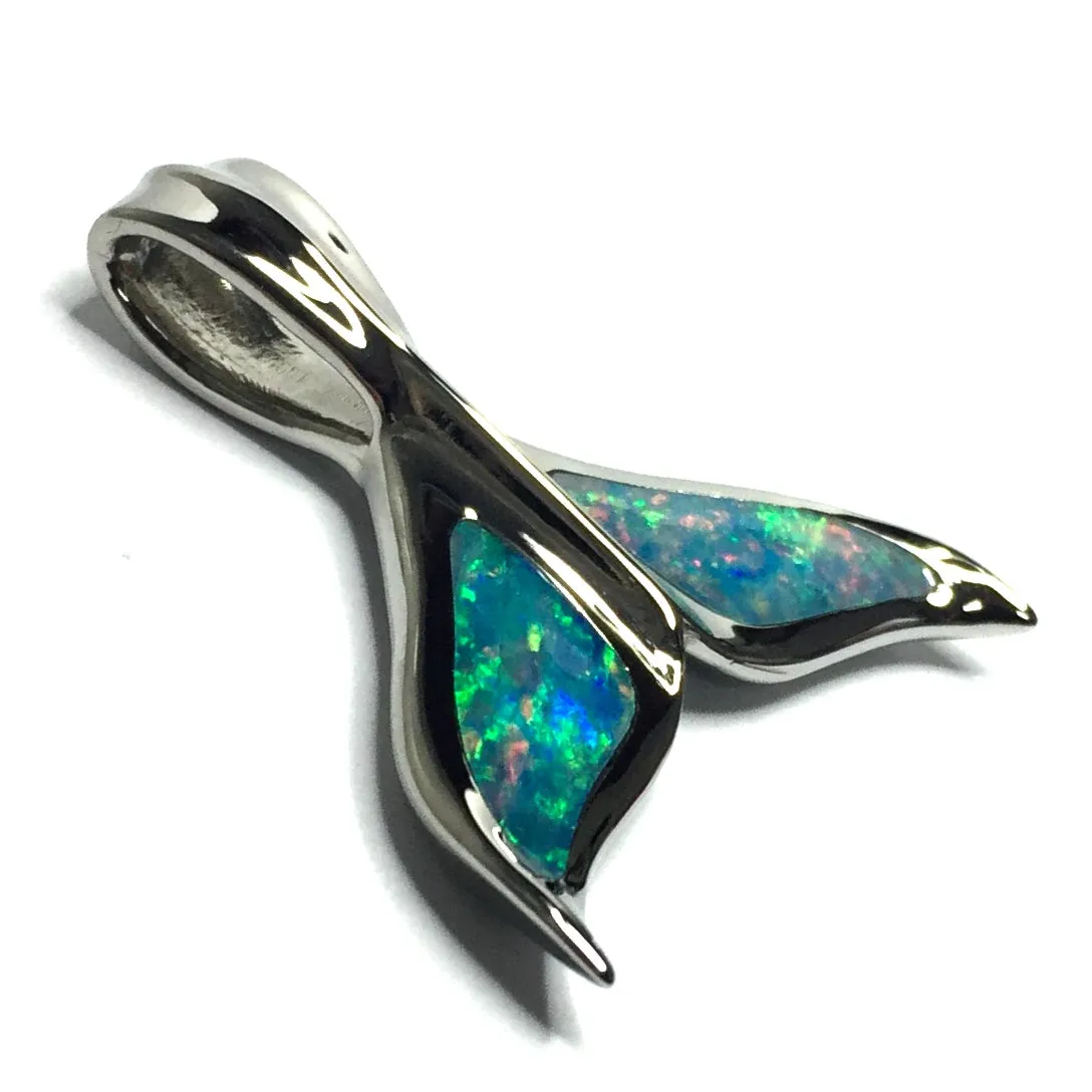 Whale Tail Necklaces Natural Opal Double Side Inlaid Sea Life Pendant