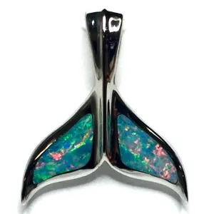 Whale Tail Necklaces Natural Opal Double Side Inlaid Sea Life Pendant