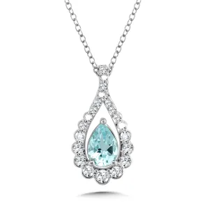 White Gold Aquamarine/Diamond Pendant CGP239W-DAQ