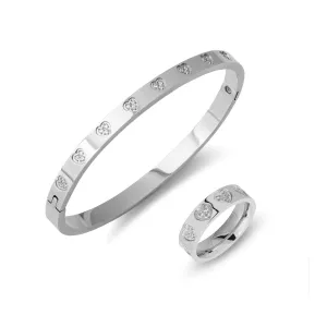 Zirconia hearts bangle & ring silver