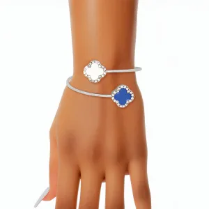 ZPB Sorority Blue White Stone Clover Open Bangle